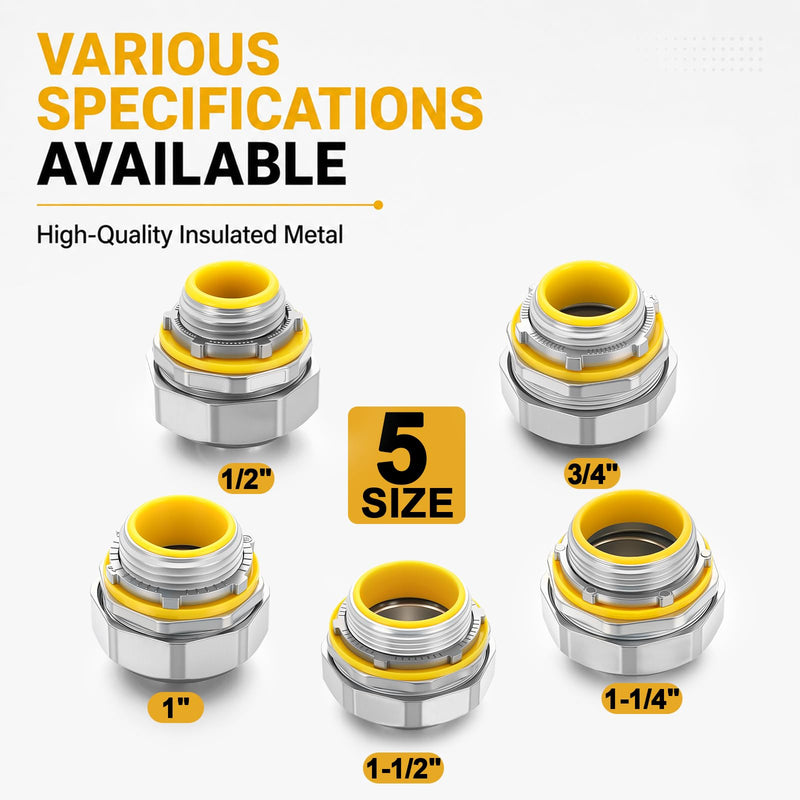 Gisafai 10 Pcs Liquid Tight Connector Straight Insulated Zinc Die Cast Metal Tight Electrical Conduit Fittings for 3/4 Inch Flexible and Type B Flexible