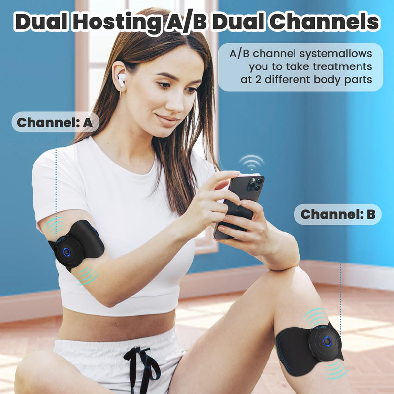 Wireless Tens Unit Muscle Stimulator - Two Sets of Tens Unit Massager for Pain Relief - Up to 12 Mode 20 Intensity Portable with App Controlled Bluetooth TENS EMS Muscle Stimulator Machine