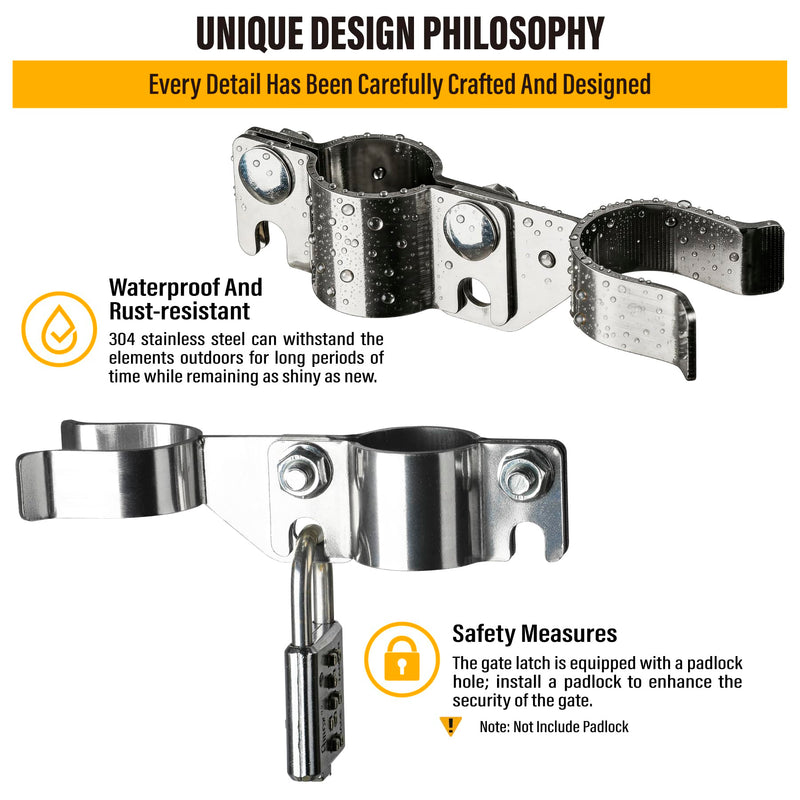 1-3/8" x 1-3/8" Chain Link Gate Latch Heavy Duty Stainless Steel Fence Gate Fork Latch Hardware with Padlock Hole 2pcs 1-3/8"x1-3/8" 2