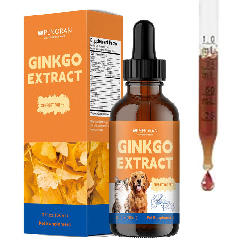 Ginkgo Brain & Heart Support Drops for Dogs, Senior Dogs & Cats Cognitive & Memory Support, Blood Pressure, Cholesterol, Fights Mental Fog, with Curcumin & Lecithin & Multivitamins ﻿