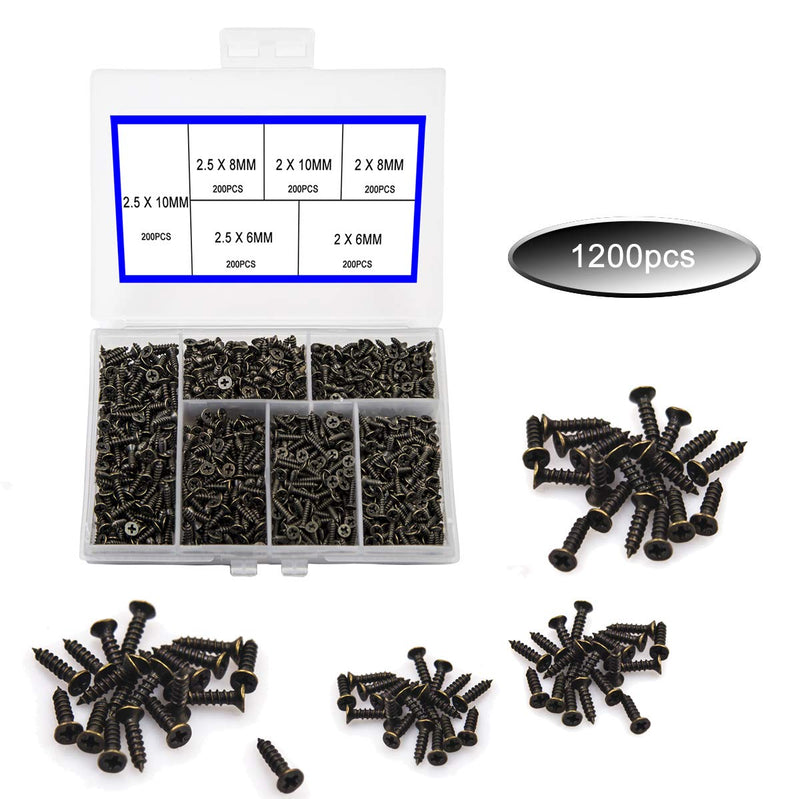 newlng 1200pcs Small Screws Phillips Flat Head Cross Self Tapping Tiny Screw Cabinet Electronic Accessories Screw Multifunctional DIY Micro Woodworking Screw Set Bronze B