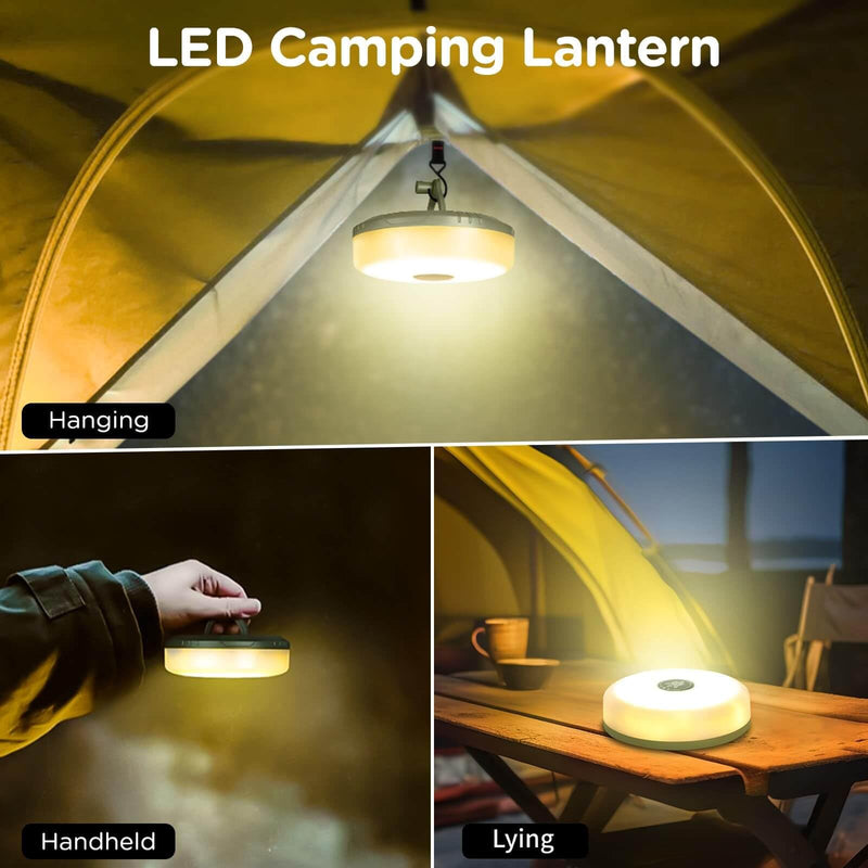 Camping String Lights, 4 in 1 Quick Storage 32.8FT Rechargeable Tent Lights String with 8 Lighting Modes, Hanging Waterproof Portable LED Lamp for Outdoor Patio Awning Garden Party Essentials Green