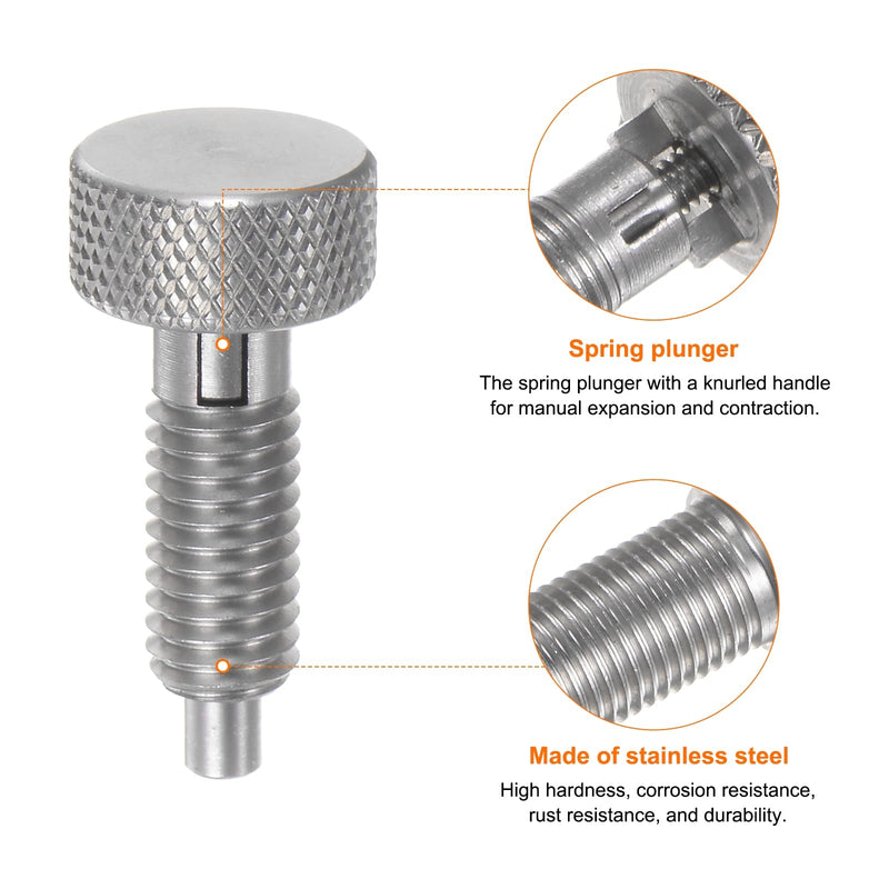 HARFINGTON Spring Plunger with Knurled Handle M8x1.25 Pin Dia.4mm Retractable Release Pins Stainless Steel Non-Locking Retractable Index Plunger for Industrial Equipment Location Pin
