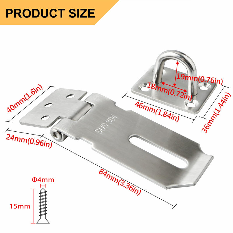 Alise Hasp Lock,Door Hinge Lock Padlock,Black Clasp Latch Hinges Lock for Doors,3 Inch SUS 304 Stainless Steel Brushed Nickel Chest Latches 3 Inch