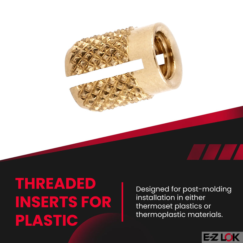 E-Z LOK Threaded Insert for Plastic Flush Brass Thread Inserts 6-32 Pack of 50