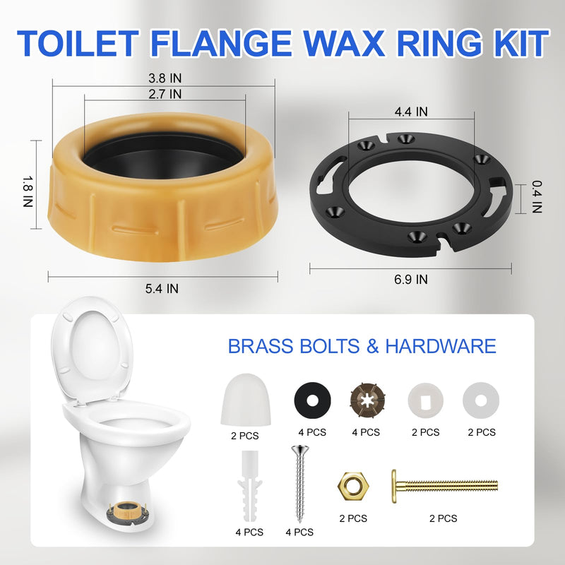 Extra Thick Toilet Wax Ring Kit with Flange and Brass Bolts ‎Toilet Flange with Extra Thick Wax Ring Kit