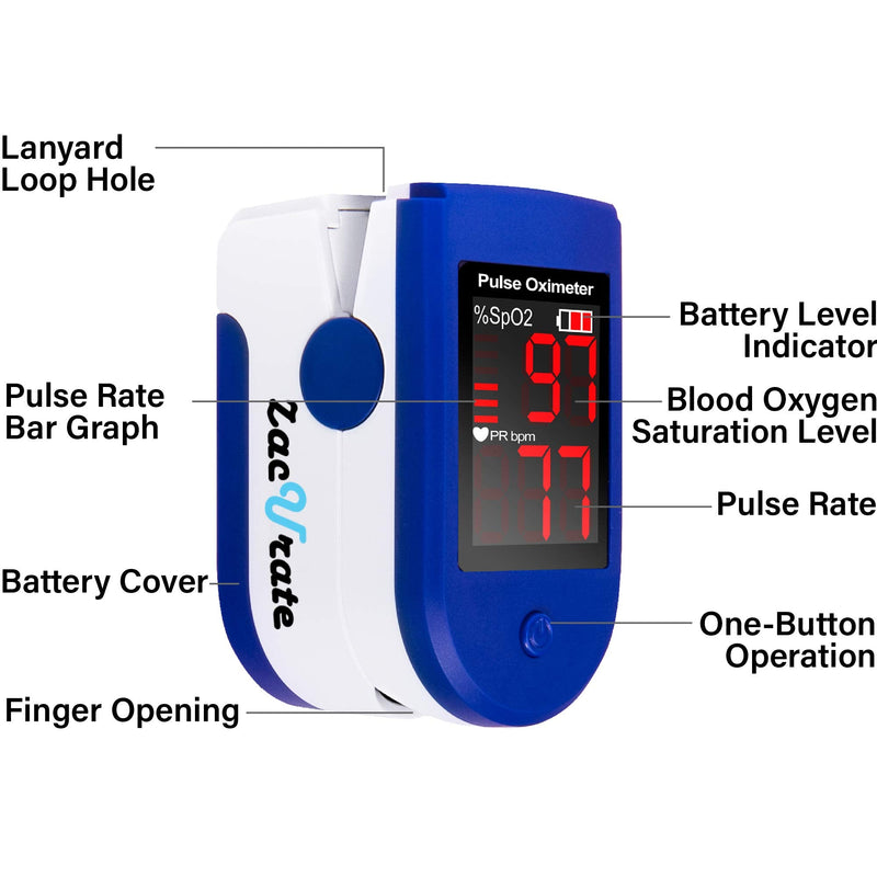 Zacurate Fingertip Pulse Oximeter Blood Oxygen Saturation Monitor with Batteries and Lanyard Included (Sapphire Blue)
