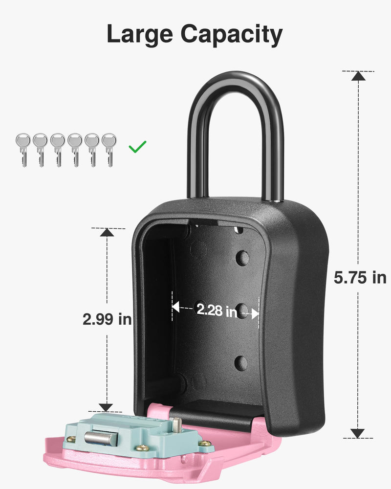 Puroma Lock Box, Key Lock Box Wall Mount & Portable Combination Lockbox with Resettable Code, Security Lockbox for Outside House Keys, Apartment Realtors Spare Keys Storage (1 Pack, Pink) 1