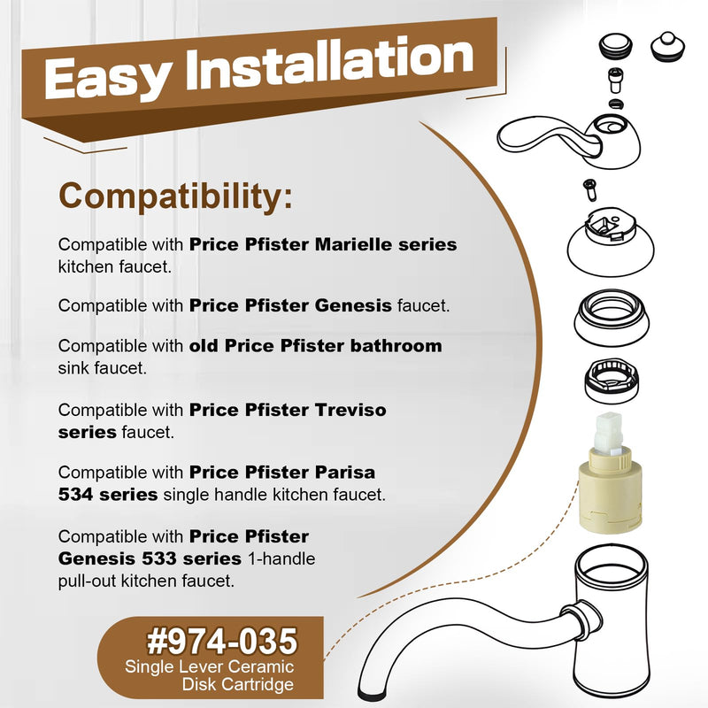 Enhon Single Lever Ceramic Disk Cartridge Compatible with 974-035/974-0350, Compatible with Price Pfister Marielle Lavatory Faucet, Faucet Cartridge Replacement