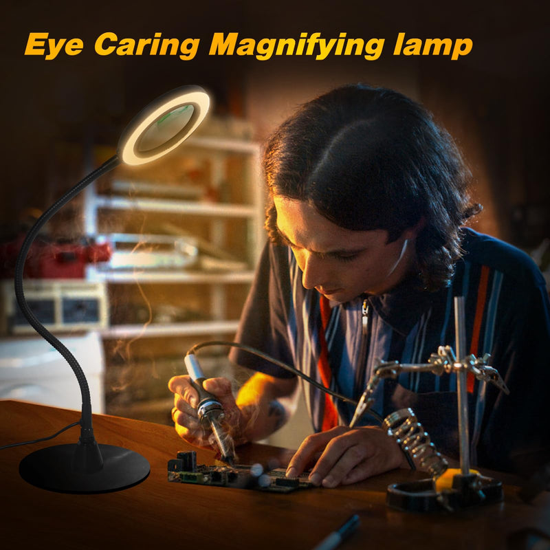 Soldering Magnifying Glass Helping Hands Magnifier, Magnetic Magnifier Lamp with 3 Color Modes, Flexible Gooseneck 5X Magnifying Glass Lamp for Helping Hands Soldering Station Solder Electronics