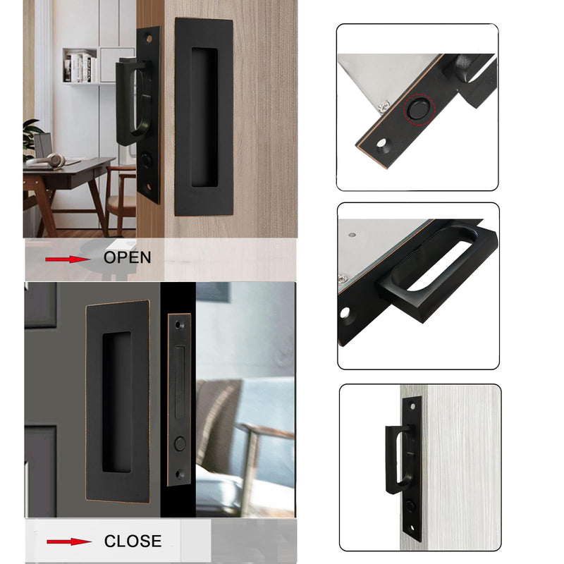 Pocket Door Hardware,Recessed Finger Flush Pulls with Edge Pull,Sliding Pocket Door Handles,Heavy Duty Edge Pull with Pop Out Ring Pull (Oil-Rubbed Bronze, 6Inch) 6inch-Oil Rubbed bronze