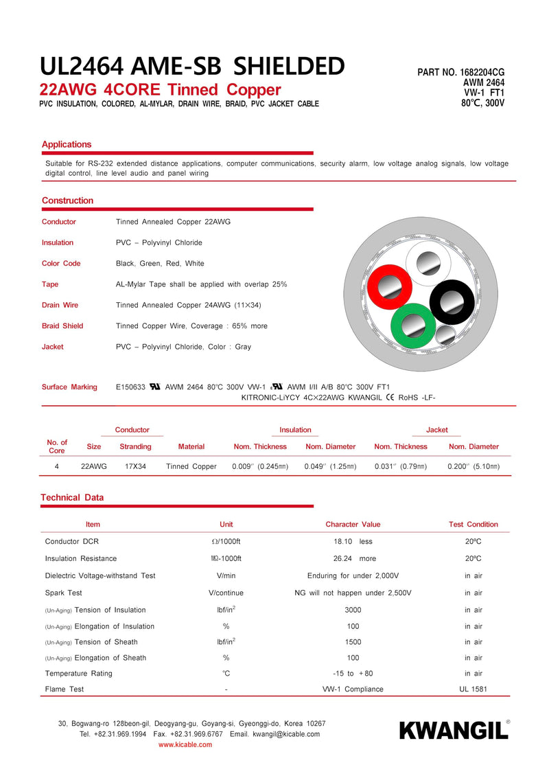 22AWG 4C AMESB Shielded Cable Wire (UL2464) - Flexible Str TC, PVC Ins, OS+Drain+TC BRD, PVC JKT for CNC Machine, Stepper Motor, VFD Spindle (Gray 50FT) 22AWG 4C