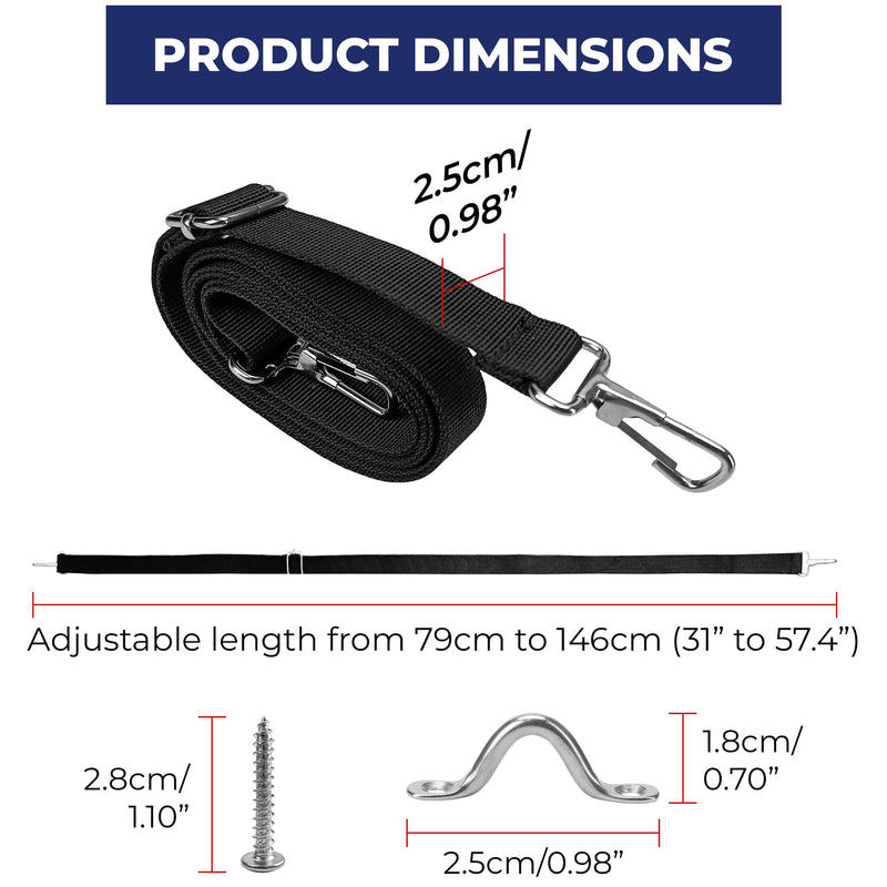Adjustable Bimini Boat Top Straps 31–57 Inches with Snap Hooks 2PCS – Boat Tie Down Canopy Fit for Pontoon Sun Tracker Kayak Accessories – Marine Hardware Nylon Webbing, Pad Eye Awning Adjustment