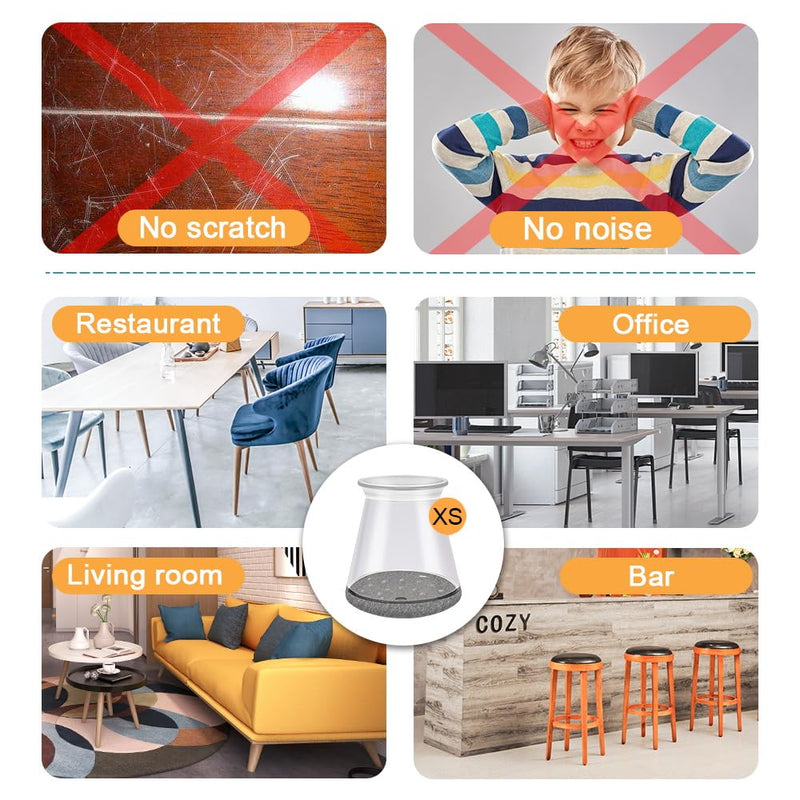32 Pcs Chair Leg Floor Protectors,Bar stools Leg Protectors Caps,Dining Room Chair Leg Protectors for Hardwood Floors, Chair Leg Covers Silicone Felt Furniture Pads (Extra Small fit: 0.5'' - 0.89'') Universal X-Small Clear-32pcs