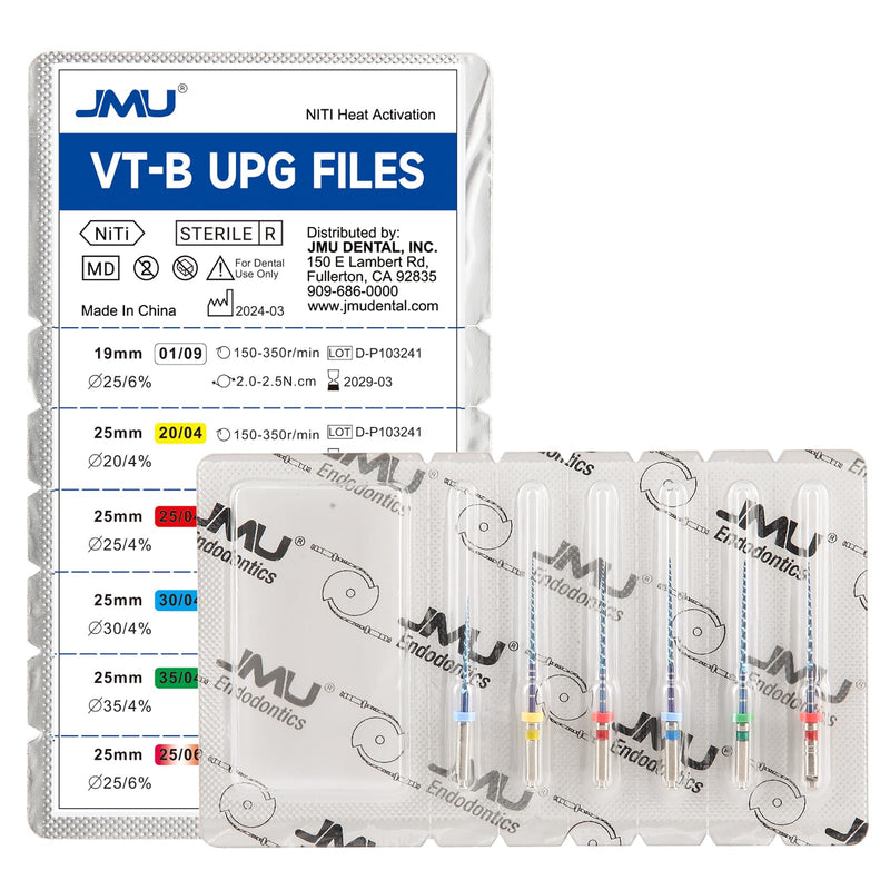 JMU VT-B UPG Files, Niti Rotary Files, 01/09(19mm), 20/04, 25/04, 30/04, 35/04, 25/06(25mm), Sequence Files, 6pcs/Pack 20-35(25mm) 1