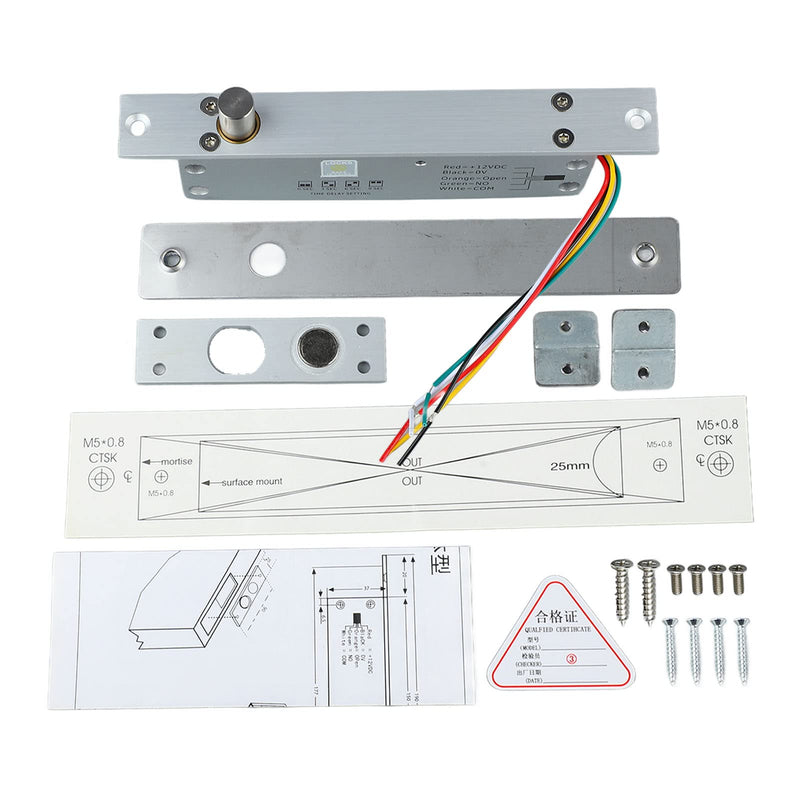 FILFEEL DC 12V 5 Lines Electric Bolt Lock, Narrow Deadbolt Drop Bolt with Time Delay LED Display for Door Entry Access Control (Power Off Lock) Power Off Lock