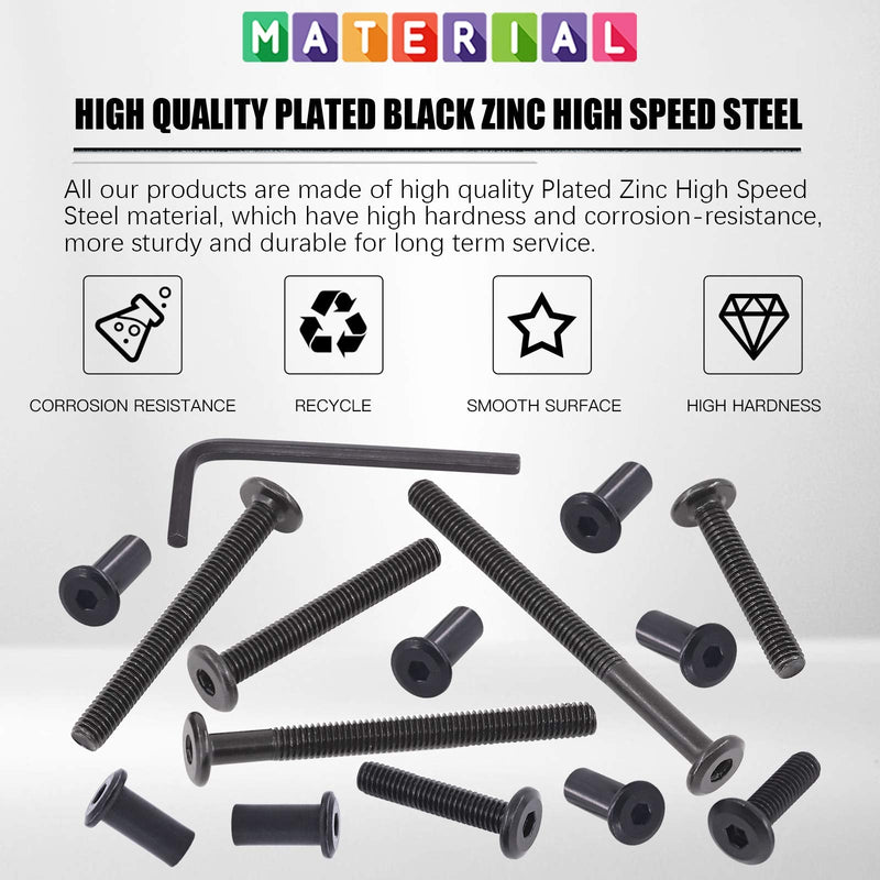 Glarks 85Pcs M6x16/ 25/35/ 45/55/ 65/ 75mm Black Hex Drive Socket Cap Bolts Kit, Allen Head Countsunk Furniture Crib Bolts Nuts Screws for Chair Table Cabinets M6x16/25/35/45/55/65/75mm