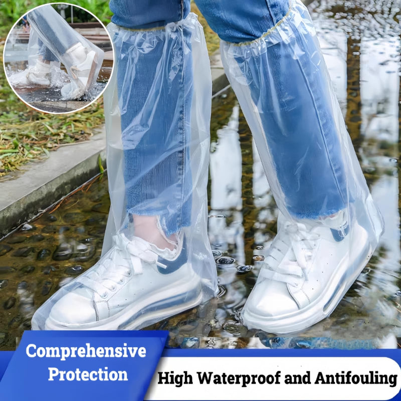 16 PCS Shoe Covers Disposable Non Slip,Thickened Waterproof Shoes Covers,19 inch Tall,Long Plastic Waterproof Shoes and Boots for Rain Covers Thicken Shoe Protector for Men and Women (8 Pairs,Clear) Transparent