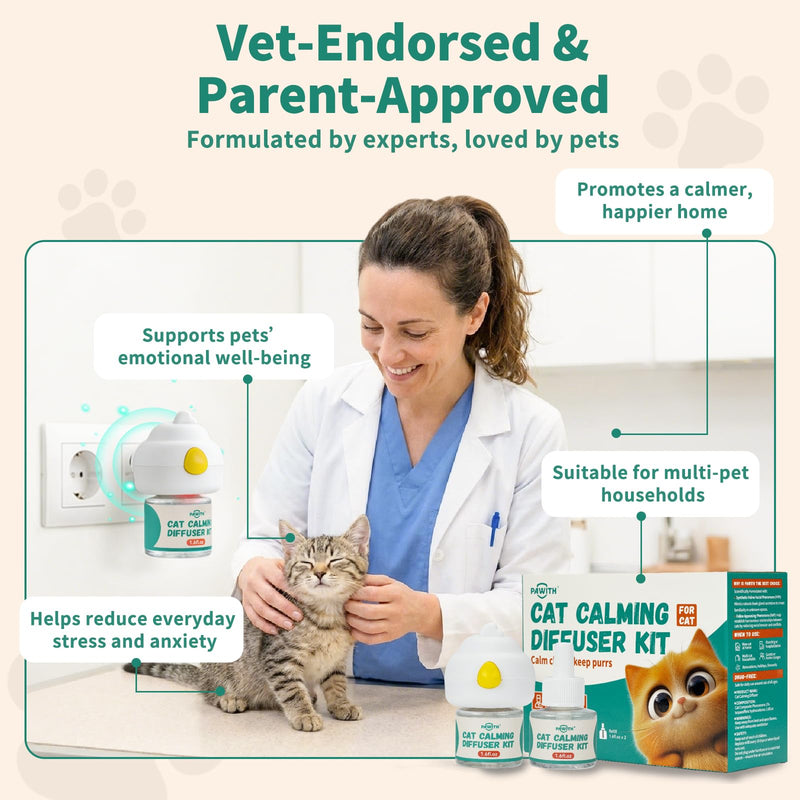 60-Day Cat Calming Diffuser with Pheromones – Cat Pheromone Diffuser for Cats, Helps Reduce Stress, Anxiety, Scratching & Urine Marking – 3-in-1 Calming Diffuser Set with 2 Refills