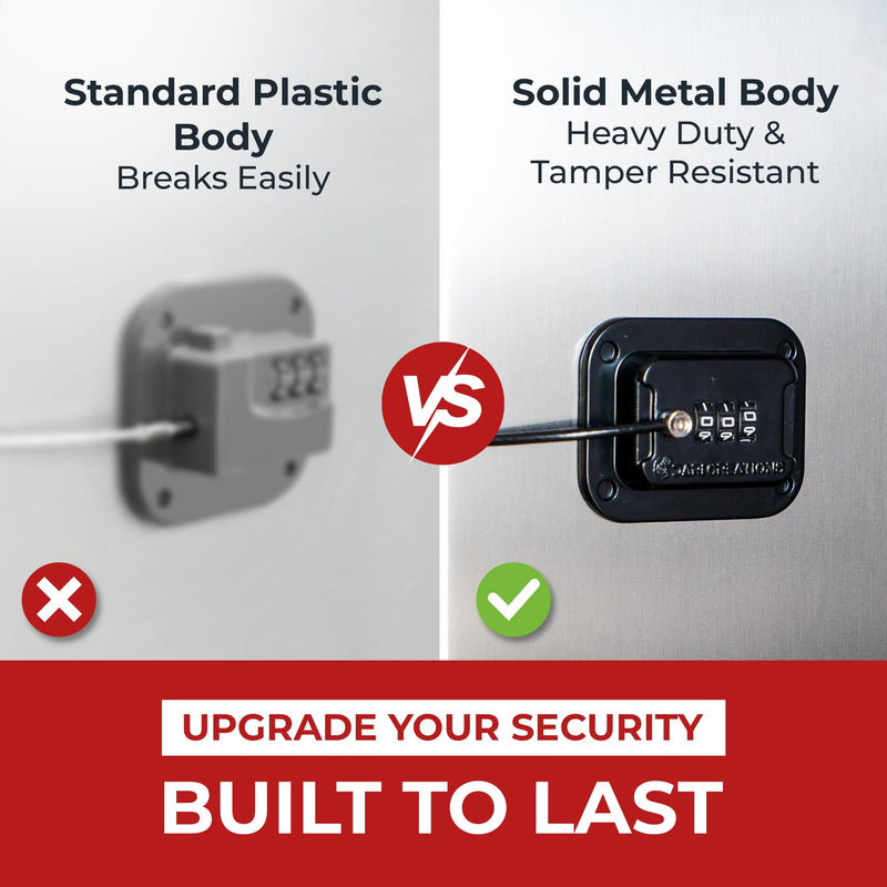 Heavy Duty Metal Refrigerator Lock – Keyless Combination Security for Fridge, Freezer, Mini Fridge, Cabinet – No Drill, Adhesive – Black