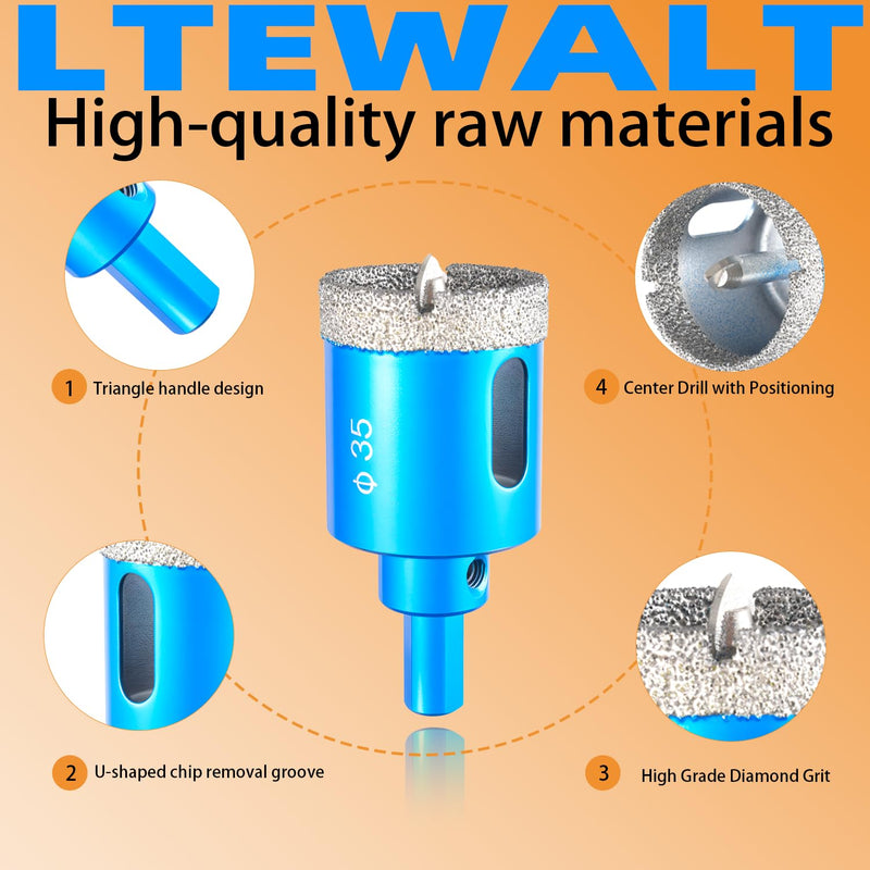 Diamond Hole Saw Kit with Pilot Drill Bit & Carbide Drill Bits - 18/20/25/35mm Hole Saws + 3-6mm Hex Shank Bits for Glass, Ceramic, Marble, Porcelain Tile, Granite, Quartz, Brickwork 1