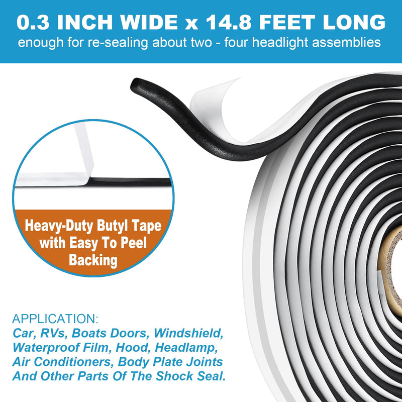 Butyl Sealant Tape, 13Ft Headlight Sealant, Butyl Rubber Sealant for Automotive (Car, RV, Marine) for Installing Car Part, Windows, Doors and Windshield etc. - 1 Roll