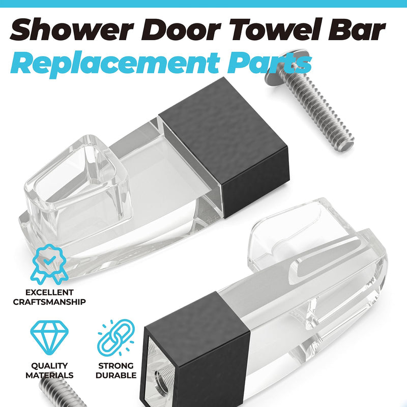 Compatible for Alumax Basco Shower Door Parts, Clear Acrylic Towel Bar Brackets with Nickel Sleeve for Sliding Glass Door Towel Rod Replacement, Set of 2 Black