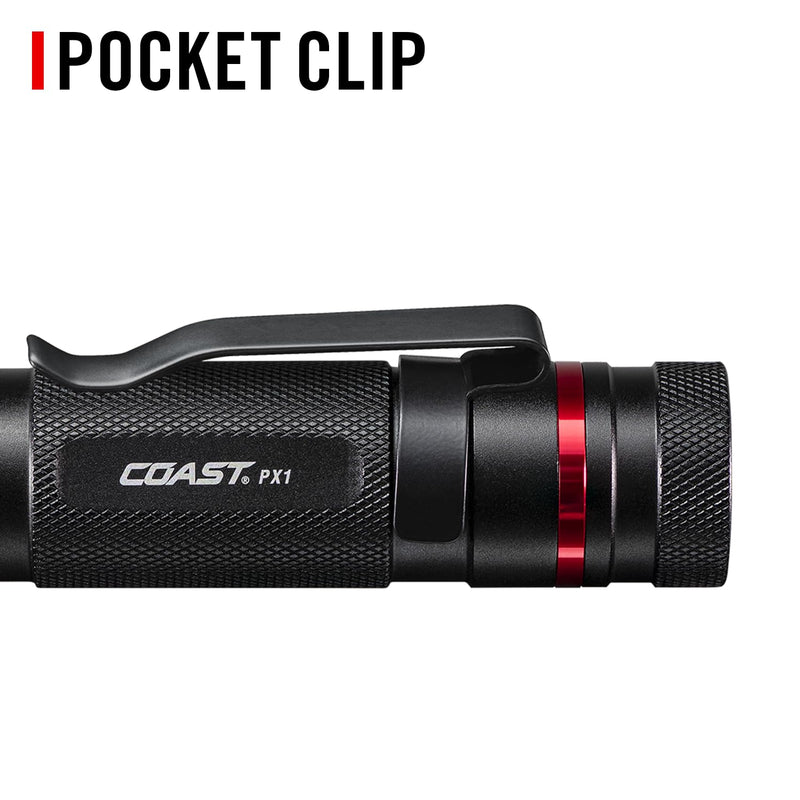 Coast PX1 565 Lumen Pure Beam Focusing LED Flashlight with Twist Focus and Adjustable Pocket Clip