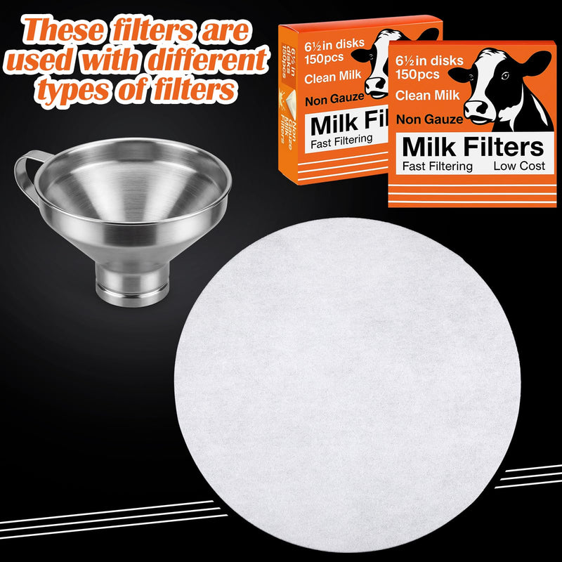 Hahafelt 300 Pack Milk Filter Discs for Raw Milk Strainer, 6-1/2 in Od Quick Flow Non-gauze Replacement Filter Discs for Strainer