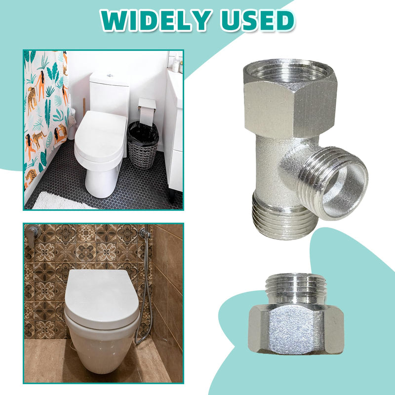 Bidet T Adapter, Metal T-Valve for Bidet (7/8"x 1/2"x 7/8") and (7/8"x 3/8"x 7/8"), 3 Way T-Comnector Bidet Attachment for Toilet Include Washer