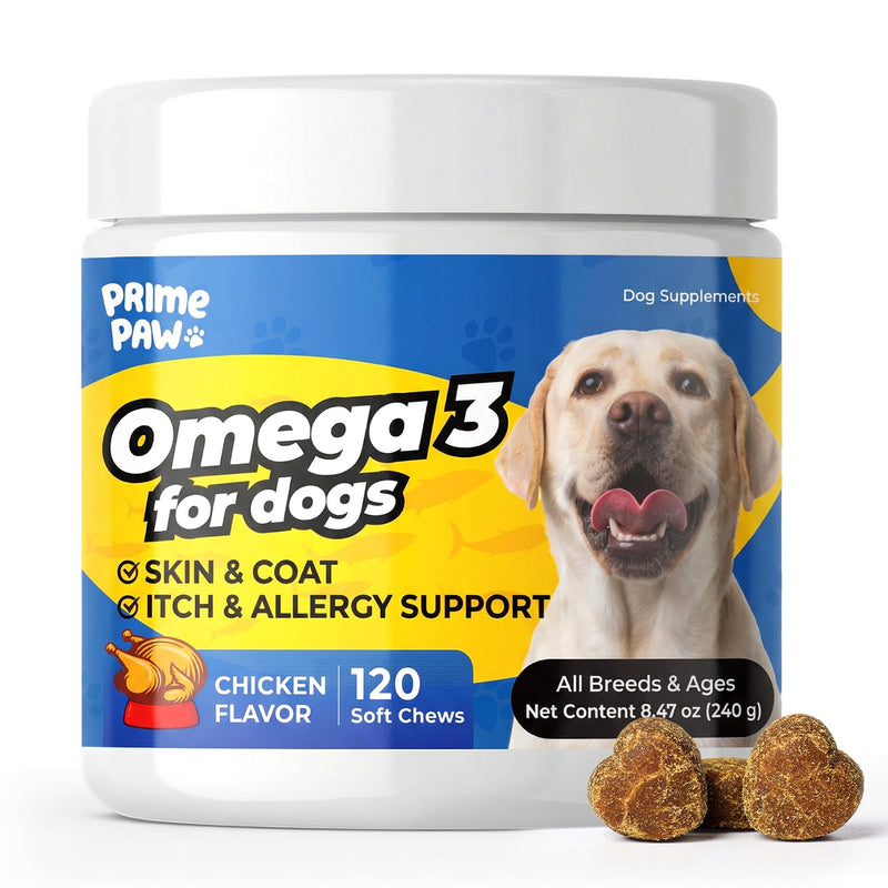 Omega-3 Skin & Coat Soft Chews for Dogs -120 Count, 2-Month Supply -Salmon Oil + Krill + Flaxseed with Turmeric & Green Tea -Itch Relief, Shedding Control & Healthy Coat for All Breeds