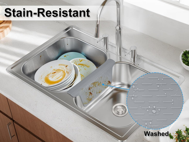 Sink Saddle Silicone Sink Divider Mat Cukwily Kitchen Sink Protector Super Soft Sink Mat No Odor No Stains 12.83'' x 11.1'' 1 Pack Grey