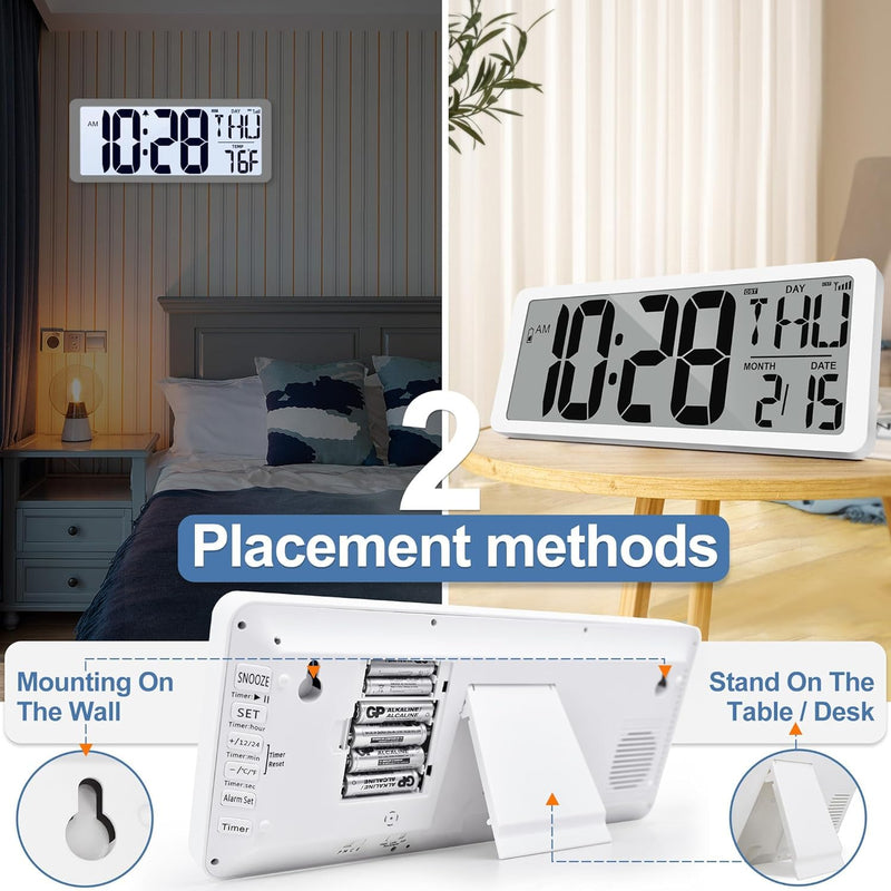 Atomic Clock with Backlight 15" Digital Wall Clock Battery Operated Atomic Wall Clock Digital Alarm Clock with Day Date & Temperature for Wall Office Bedroom Living Room 15" Atomic Clock with Backlight