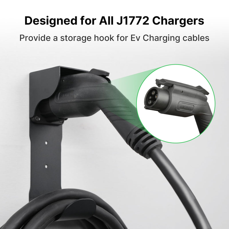 Autel EV Charger Holder, Wall-Mount Connector Nozzle Holster Dock with J-Hook for SAE J1772, Electric Car Charger Cable Organizer, Space Saving