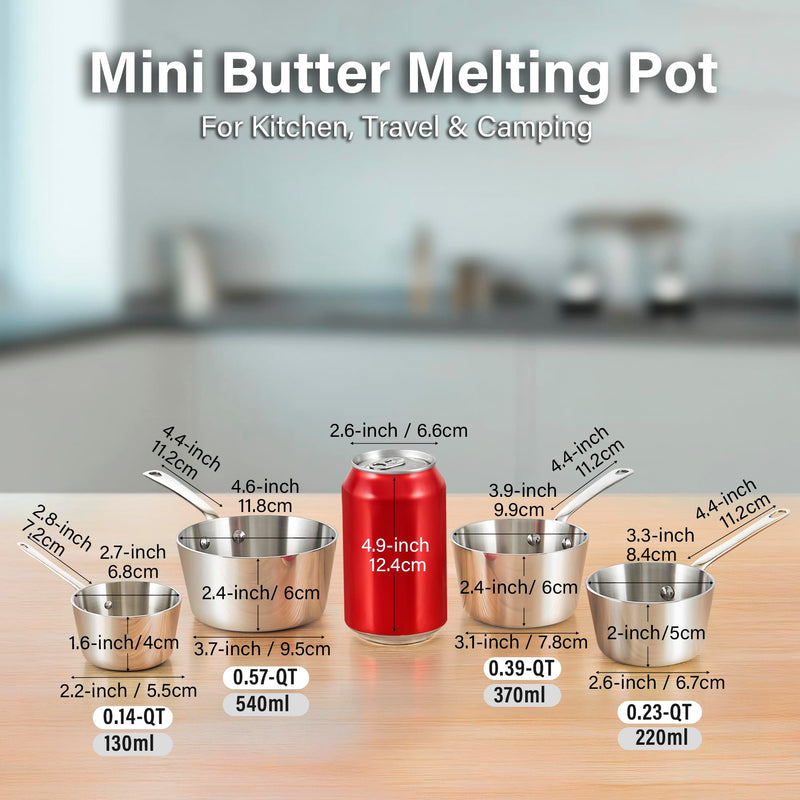 DM Multi-ply Clad 0.14 QT Stainless Steel Butter Warmer, Induction Compatible, Small Saucepan for Coffee, Butter, Milk, Dishwasher and Oven Safe, Cool Grip Handles 0.14QT