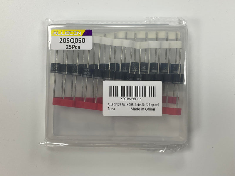 25Pcs 20SQ050 Schottky Rectifier Diode 20A 50V Blocking Bypass Barrier Diodes 20 Amp 50 Volt Solar Axial Cell Panel Dioden R-6 Package