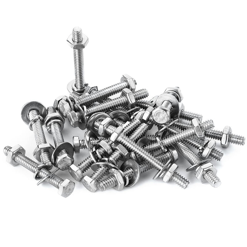 #10-24 x 3 Hex Head Bolts Screws, Nuts, Flat and Lock Washers Assortment Kit, 304 Stainless Steel(18-8), Bright Finish, Machine Fully Thread 10Sets #10-24 x 3" (10Sets)