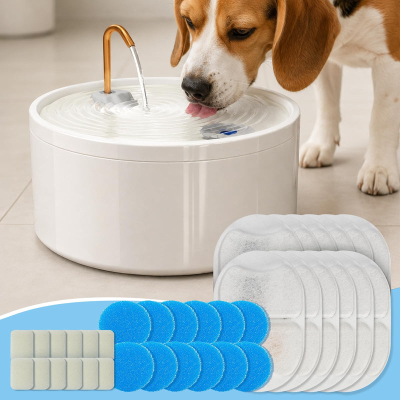 DOOOB Dog Water Fountain Filter, 36 Pack Dog Fountain Filters 12 Filters + 12 Sponges + 12 Sponges