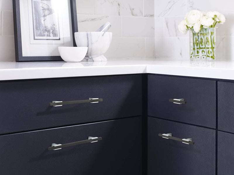 Amerock | Cabinet Pull | Polished Chrome/Brushed Matte Black | 6-5/16 inch (160 mm) Center to Center | Urbanite | 1 Pack | Drawer Pull | Drawer Handle | Cabinet Hardware 6-5/16 Inch (160 mm) Center-to-Center