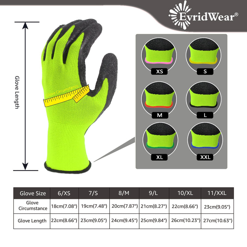 Evridwear Crinkle Latex Rubber Hand Coated Safety Work Gloves for Men Women General Multi Use Construction Warehouse Gardening Assembly Landscaping (9/L, Green- 12Pair) Large (Pack of 12)