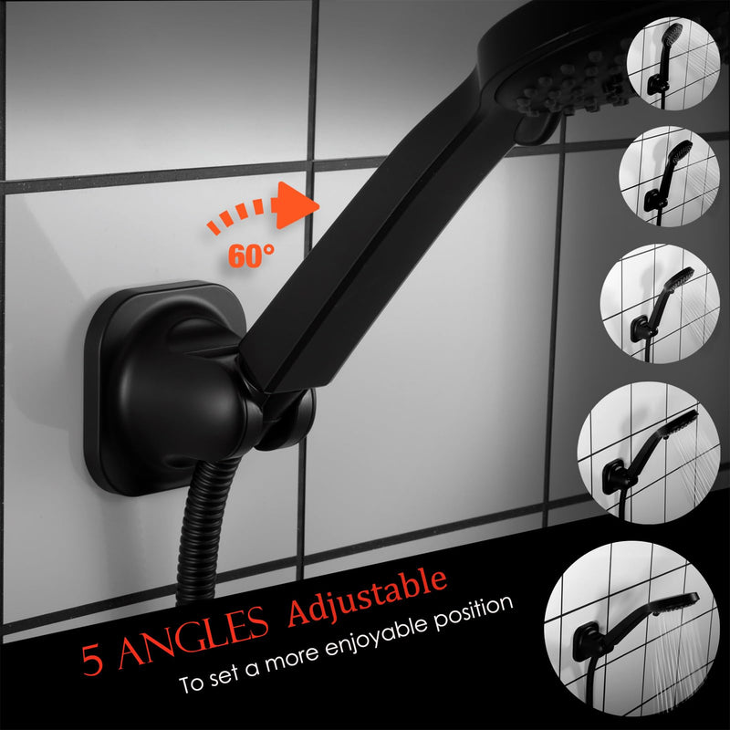 Handheld Shower Head Holder - 5 Positions Adjustable - Slide to Fit - Adhesive Mount with Screw Option, Bathroom Wall Mount Shower Hose Holder (Matte Black) Matte Black
