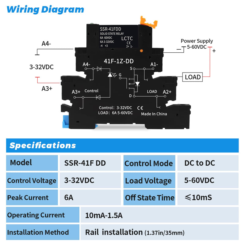 (10pcs) Solid State Relay DD 5V 12V 1.5A,Signal Relay for PLC,No Contact DC to DC;Input:3-32VDC;Output:5-60VDC;Din Rail 10