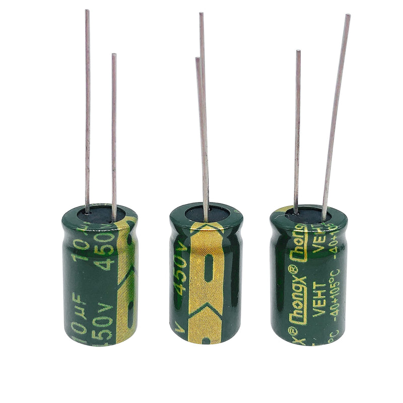 10pcs 450V 10UF Capacitor 10X17MM(0.39x0.67in) High Frequency Aluminum Electrolytic Capacitors for TV, LCD Monitor, Game 10pcs 450V 10UF