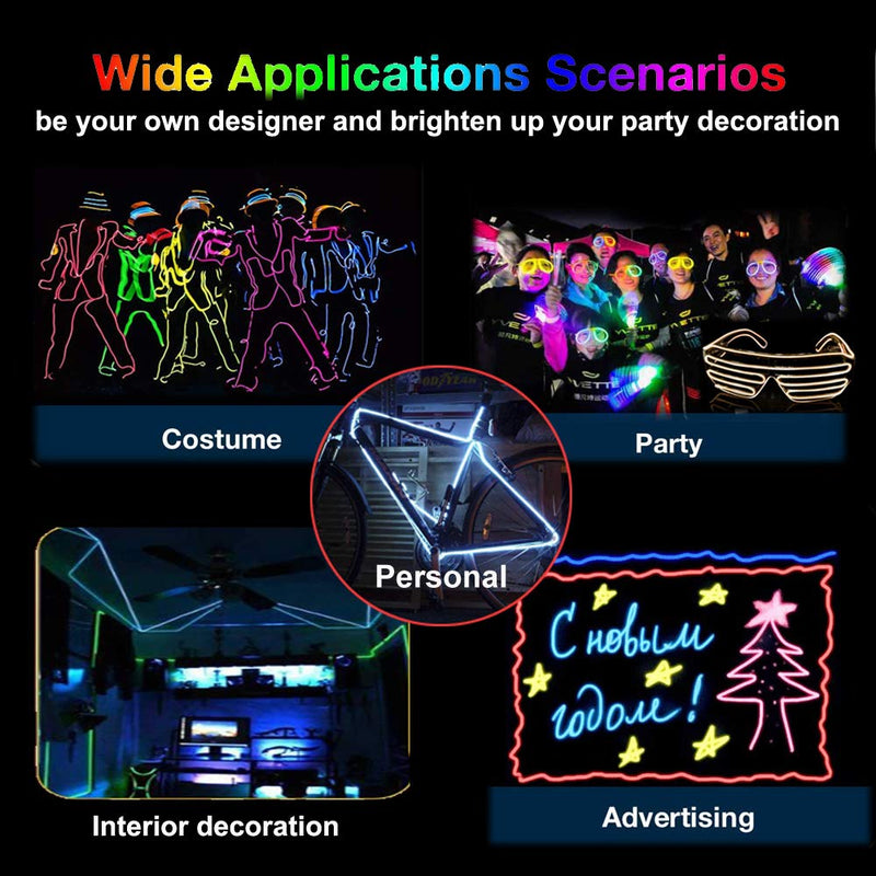 MaxLax EL Wire Lime Green, 16.4ft/5m Portable Battery Pack Neon Lights Strip 360° Cuttable Glowing Rope Lights for Parties, Halloween, DIY Decoration Fluorescent green 5M/16FT