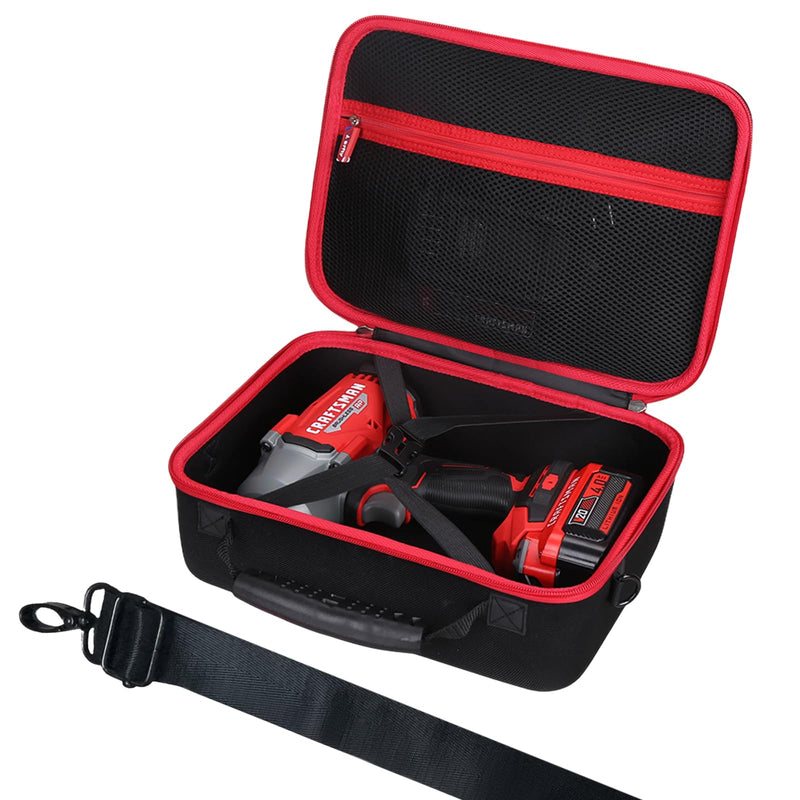 Case for CRAFTSMAN CMCF940M1 / CMCF921B V20 RP Impact Wrench 1/2 Inch & Battery and Charger with Mesh Pocket - Hard Protective Travel Carrying Storage Organizer Bag (Black & Red) Black & Red
