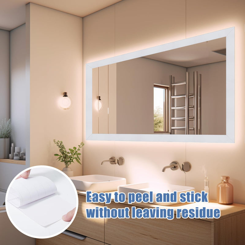 WADILE 32.8ft White Wood Grain Wallpaper Border Mirror Frame Removable Waterproof, Peel and Stick Wall Paper Border Decor Self Adhesive, Kitchen Bathroom Sticker White-32.6 ft