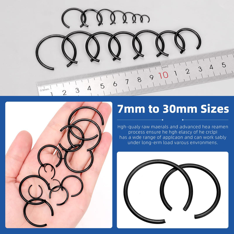 Glarks 322pcs GB895.1 65Mn Metric 14 Sizes 7MM to 30MM Round Wire C-Clips Internal Snap Rings Assortment Kit Round Wire Snap Rings Retaining Rings Classic Circlip for Hole