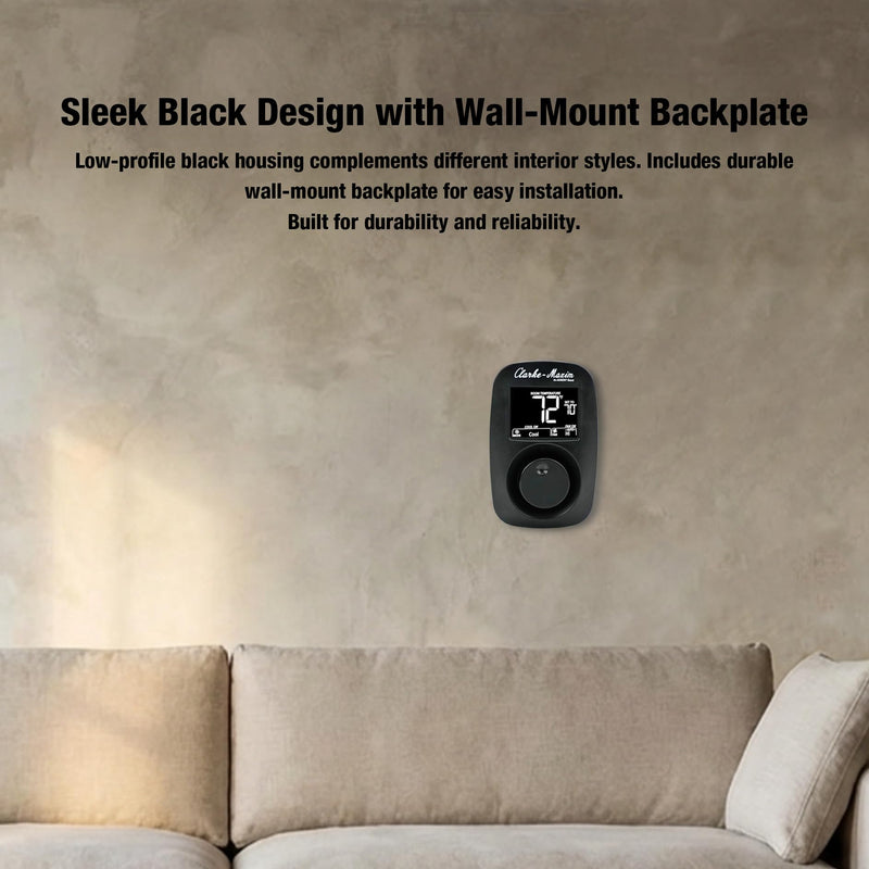 9420A382 Digital Wall Thermostat - 12V Heating & Cooling, Fan Speed & System Control, Easy-Connect Terminals, Black