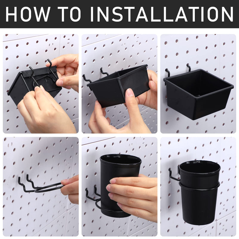 30 Pcs Pegboard Accessories Organizer Kit Includes Pegboard Storage Basket, Peg Board Shelf, Organizer Bins, Organizer Cup with Cup Holder for Pegboard Organizing Various Tools, Black