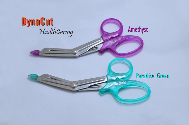 DynaCut Small Nurse Scissors 6"" (2 PACK) for Nurses, Doctors, Paramedics, EMT, and Pharmacists with Protective tip, Mini First Aid Medical Mini Bandage Trauma Shears(ParadiseGreen/Amethyst) Amethyst & Paradisegreen